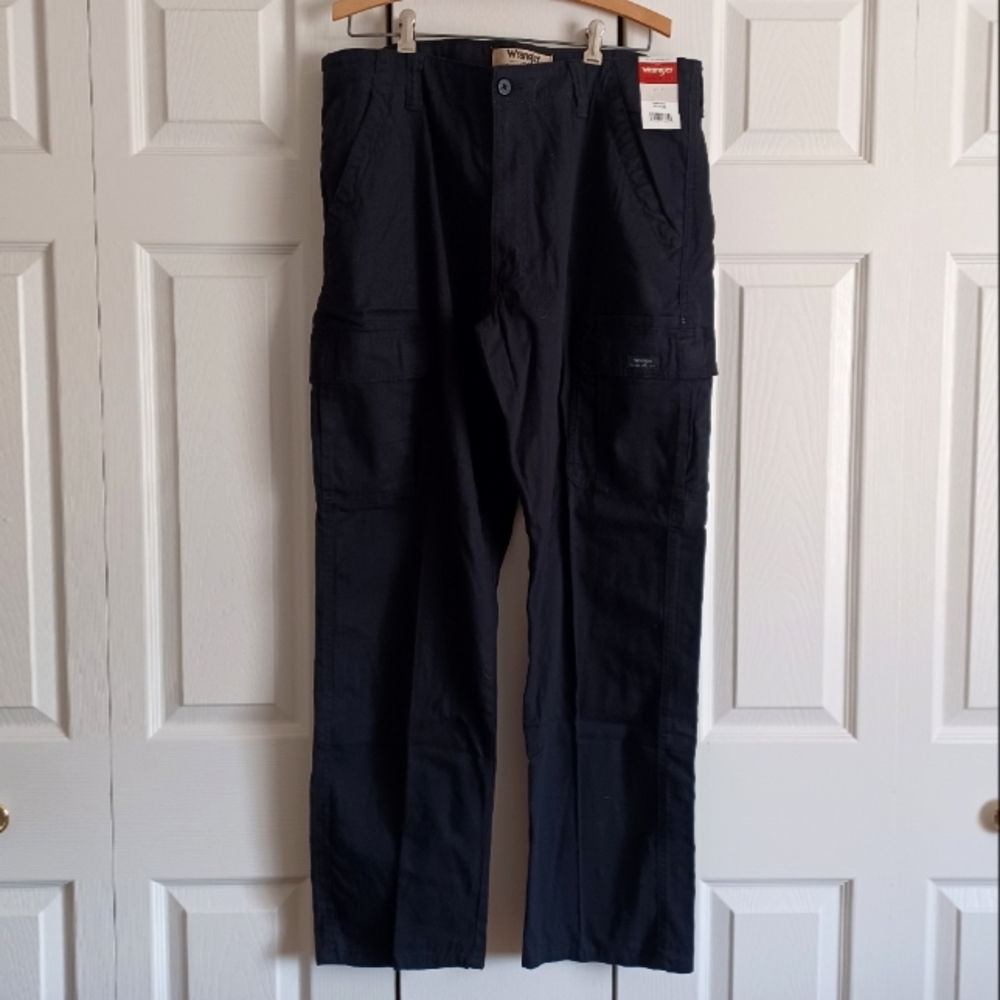 Wrangler Authentics 36 X 32 Men's Black Cargo Pants Cotton Workwear, Casual
